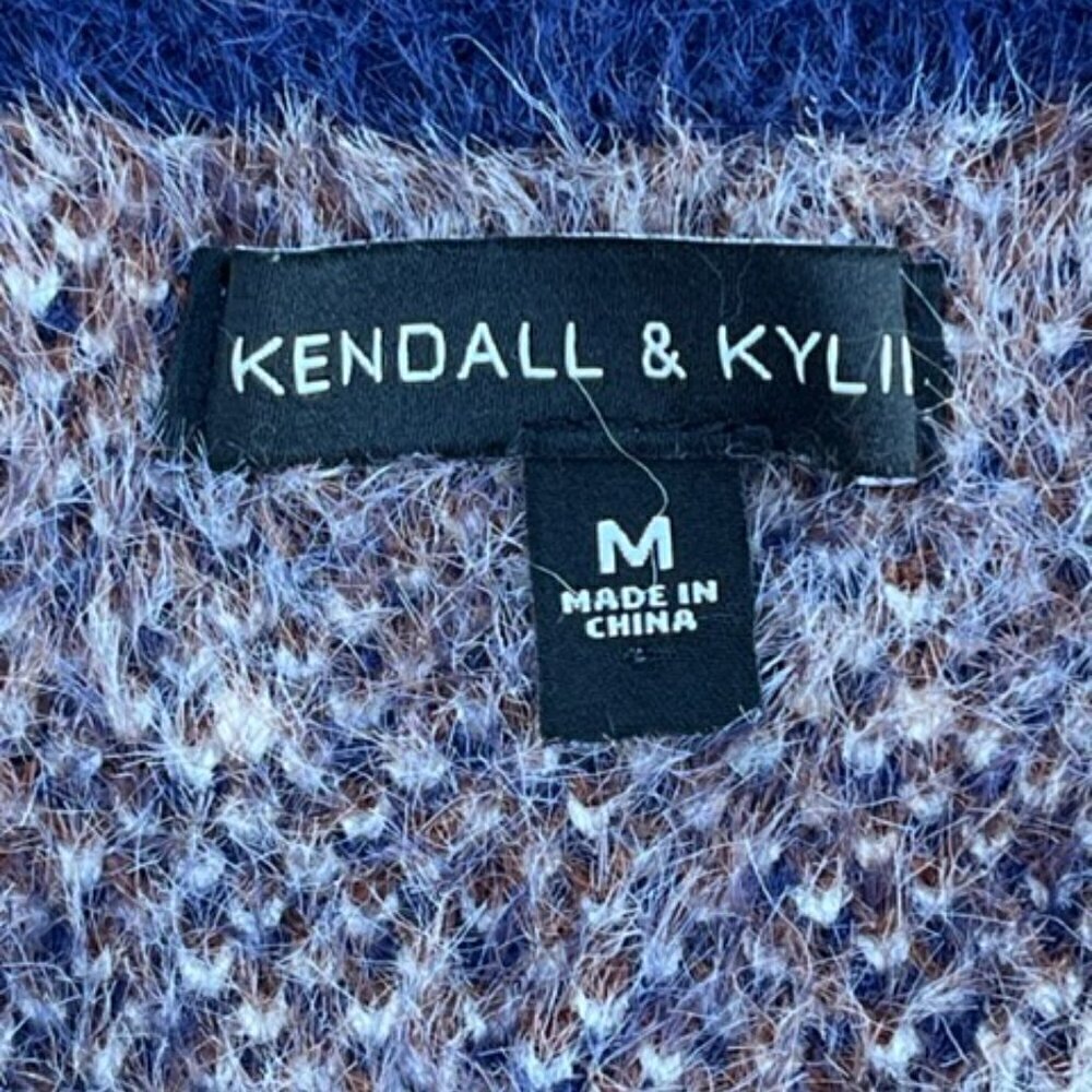 KENDALL + KYLIE Knitted Soft Fluffy Oversized V-Neck VEST Blue Brown White Med - Picture 7 of 10